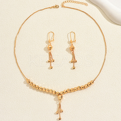 Vintage Brass Round Beaded Tassel Necklace & Earrings for Women KK0094-1