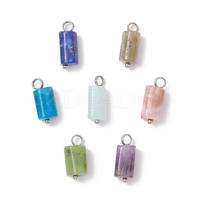7Pcs 7 Styles Natural Rhodonite & Canadian Jade & Aquamarine & Amethyst & Apatite & Lapis Lazuli & Labradorite Pendants PALLOY-JF04180-1