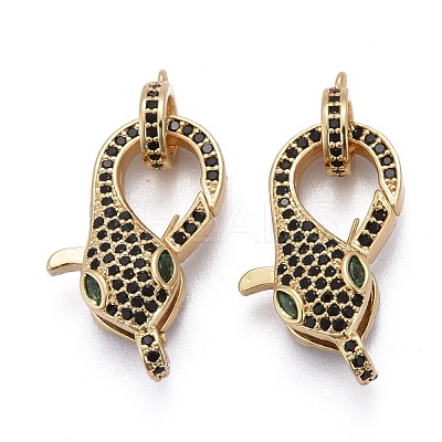 Brass Micro Pave Black & Green Cubic Zirconia Lobster Claw Clasp ZIRC-Z011-19-1