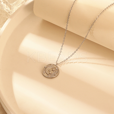 Stylish 304 Stainless Steel Flat Round with Moon Pendant Necklaces for Women's Daily Wear XY3014-1-1