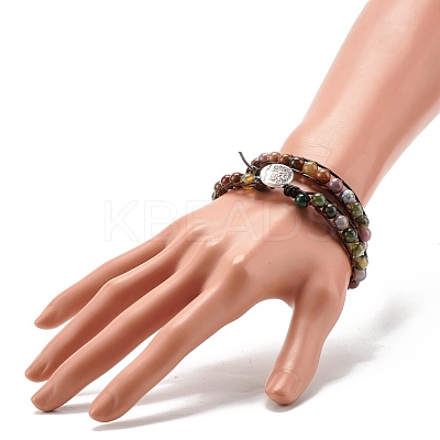 Natural Indian Agate Round Beads 2 Raw Wrap Bracelet BJEW-JB07169-04-1