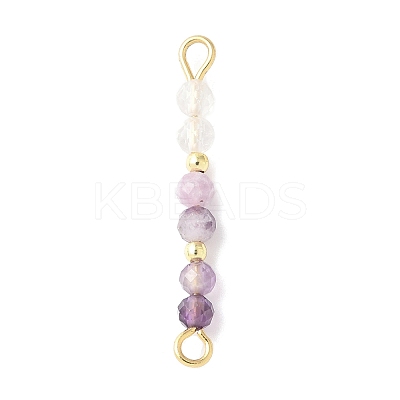Faceted Round Natural Quartz Crystal & Amethyst & Lepidolite Beaded Connector Charms PALLOY-JF03530-07-1