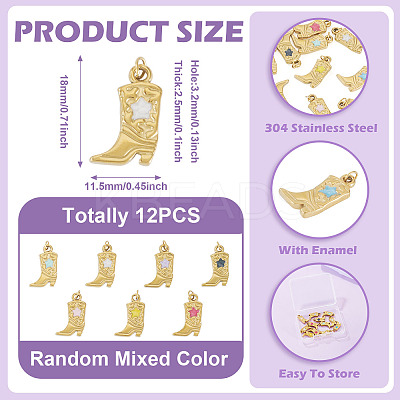 12Pcs 304 Stainless Steel Enamel Pendants STAS-TA0005-75A-1