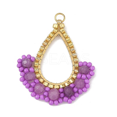 Dyed Natural Malaysia Jade & Glass Seed Beaded Pendants PALLOY-MZ01430-01-1