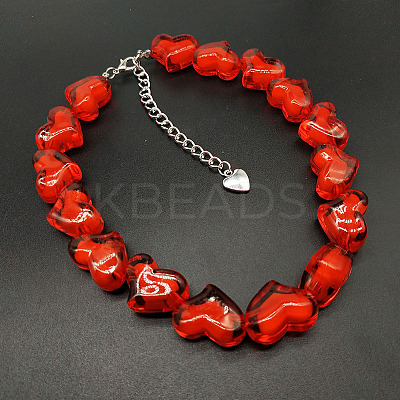 Valentine's Day Acrylic Bead in Bead Heart Beaded Necklaces with Alloy End Chains FS-WG4CF83-05-1