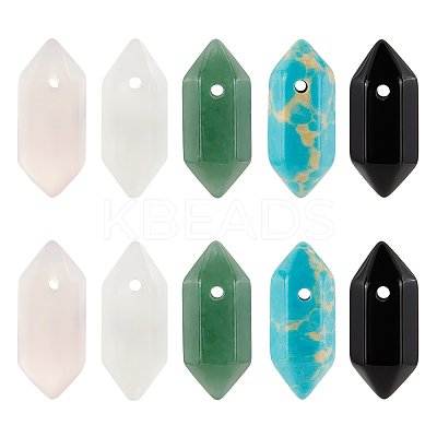 10pcs 5 style Gemstone Double Terminal Pointed Pendants G-OC0004-18-1
