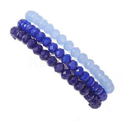 3Pcs Faceted Imitation Jade & Opaque Glass Rondelle Beaded Stretch Bracelets for Women BJEW-JB12563-02-1