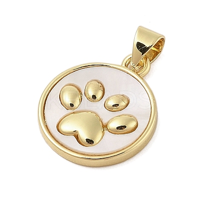 Dog Paw Print Rack Plating Brass with Natural Shells Pendants KK-Z074-25G-1
