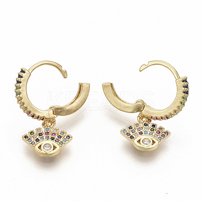 Brass Micro Pave Colorful Cubic Zirconia Dangle Hoop Earrings EJEW-S208-081-1