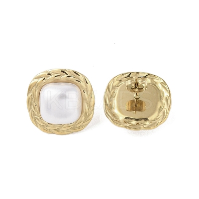 Square 316 Surgical Stainless Steel & CCB Imitation Pearl Stud Earrings for Women LS-STAS-B063-02G-1