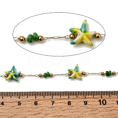 Handmade 304 Stainless Steel Synthetic Turquoise Starfish Link Chains CHS-L032-13G-04-1