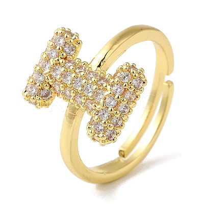 Rack Plating Letter Brass Micro Pave Clear Cubic Zirconia Adjustable Rings for Women KK-S391-03G-I-1