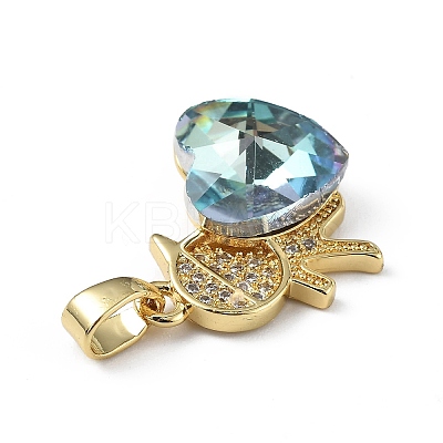Real 18K Gold Plated Rack Plating Brass Micro Pave Clear Cubic Zirconia Pendants KK-C015-21G-01-1
