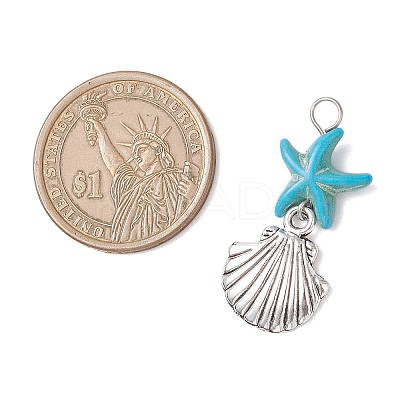 Starfish Dyed Synthetic Turquoise Pendants PALLOY-JF04259-1