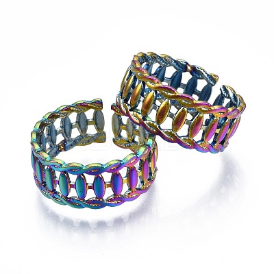 304 Stainless Steel Twist Rope Shape Cuff Ring RJEW-N038-083-1