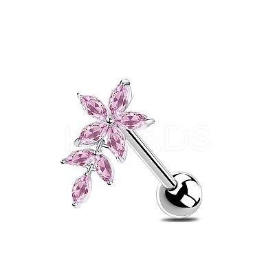 304 Stainless Steel Pave Cubic Zirconia Straight Barbell Tongue Rings FS-WG7AF88-18-1