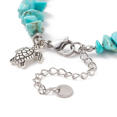 Synthetic Turquoise(Dyed) Chips & Imitation Pearl Beaded Bracelet with Alloy Turtle Charm BJEW-TA00145-1