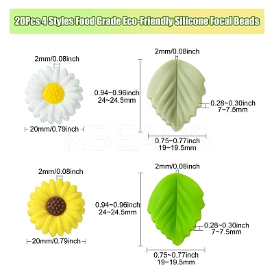 20Pcs 4 Styles Food Grade Eco-Friendly Silicone Focal Beads SIL-CJ0001-21-1