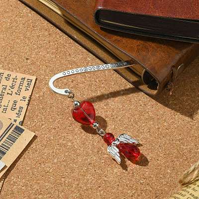 Glass Bead Heart Angel Bookmarks AJEW-JK00276-03-1