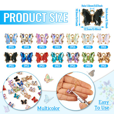 28pcs 14 colors Light Golden Alloy Glass Charms FIND-TA0005-94-1