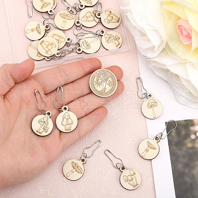 3 Bags Mushroom Pattern Flat Round Wooden Charm Locking Stitch Markers HJEW-BC0001-49-1