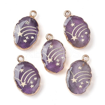 Natural Amethyst Oval Pendants G-C102-07G-03-1