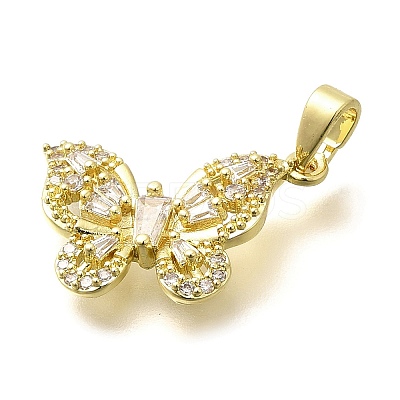 Rack Plating Brass Micro Pave Clear Cubic Zirconia Pendants KK-M309-16G-05-1