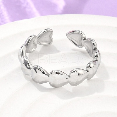 Non-Tarnish 304 Stainless Steel Heart Wrap Open Cuff Ring for Women LS-RJEW-C045-18P-1