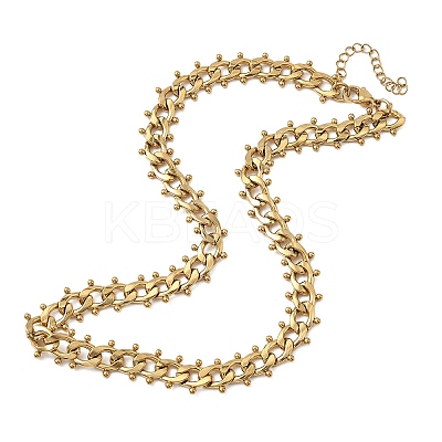 304 Stainless Steel Ball Tassel Cuban Link Chain Necklaces NJEW-K249-22G-1