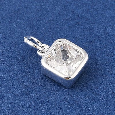 925 Sterling Silver Pave Cubic Zirconia Square Charms with Jump Rings and 925 Stamp STER-D288-05S-06-1