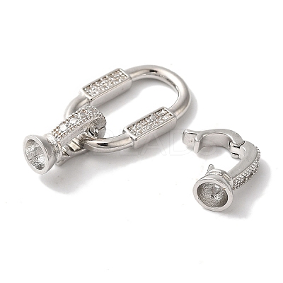 Oval Rectangle Rack Plating Brass Micro Pave Clear Cubic Zirconia Fold Over Clasps KK-A225-11P-1