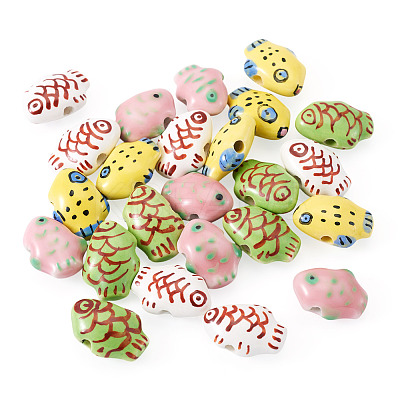 24Pcs 4 Colors Handmade Porcelain Beads PORC-TA0001-20-1
