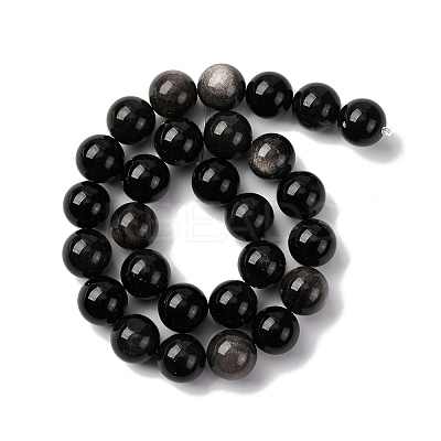 Natural Silver Sheen Obsidian Beads Strands G-F808-C01-14mm-1