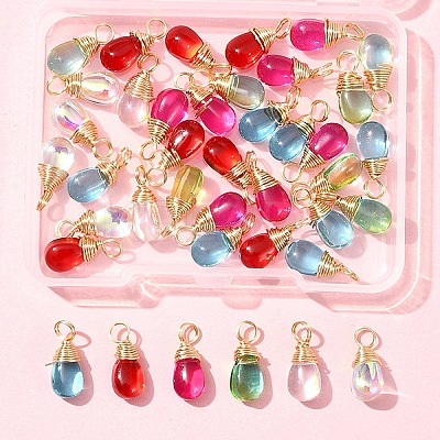 40Pcs 5 Colors Transparent Glass Charms PALLOY-FS00023-1