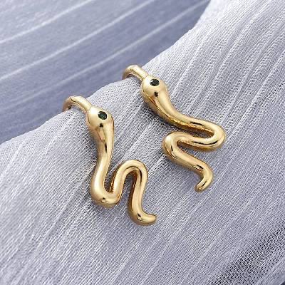Snake Brass Micro Pave Cubic Zirconia Dangle Earrings EJEW-G425-04G-02-1