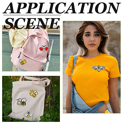 16Pcs 8 Styles Bees Iron on Cloth Patches PATC-DC0001-12-1