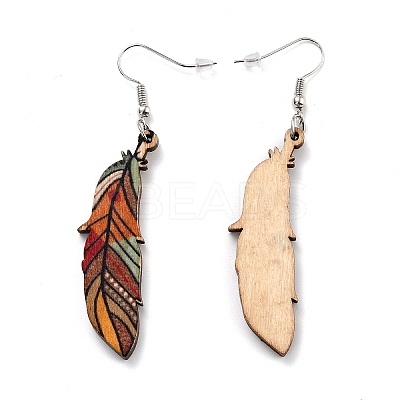 Bohemia Vintage Wood Feather Dangle Earrings LS-EJEW-I261-07P-1