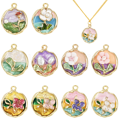 20Pcs 10 Styles Rack Plating Alloy Enamel Pendants ENAM-SC0007-27-1