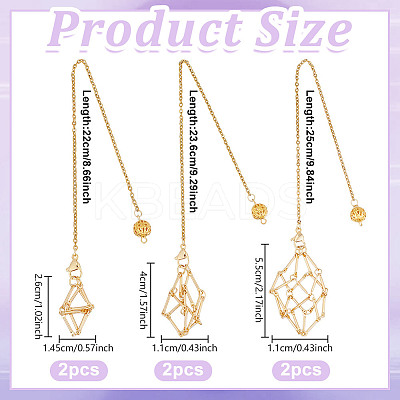 6Pcs 3 Styles 304 Stainless Steel Chain Macrame Pouch Empty Stone Holder Dowsing Pendulums HJEW-UN00066-1