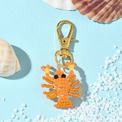 Crayfish Glass Seed Beads Pendant Decorations HJEW-MZ00352-02-1