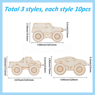 30Pcs 3 Styles Car Unfinished Wood Cutouts Decoration DIY-WH20011-62-1