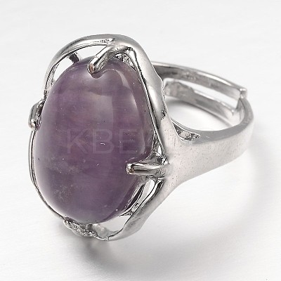 Adjustable Oval Gemstone Wide Band Rings RJEW-L062-01G-1