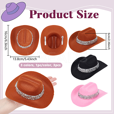 3Pcs 3 Colors Non-woven Fabric with Rhinestones and Iron Alligator Hair Clips AJEW-NB0008-69-1