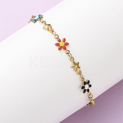 Flower & Star 304 Stainless Steel Link Bracelets for Women BJEW-F524-06B-G-1