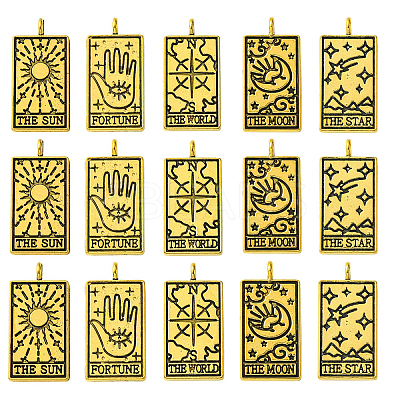 15Pcs 5 Styles Tibetan Style Alloy Pendants TIBEP-YW0001-76AG-1