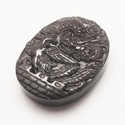 Carved Natural Ice Rainbow Obsidian Pendants G-G660-40-1