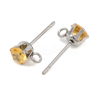 304 Stainless Steel Micro Pave Cubic Zirconia Stud Earring Findings STAS-H240-56P-08-1