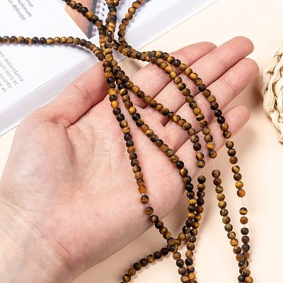 Natural Frosted Tiger Eye Round Bead Strands G-M064-4mm-02-1