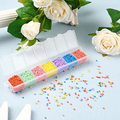 3500Pcs 7 Colors 12/0 Baking Paint Glass Round Seed Beads SEED-YW0001-26-1