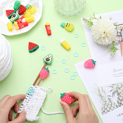 18Pcs Fruit Chips Ice Cream Cartoon Style Silicone Knitting Needle Stopper AJEW-SC0002-33-1